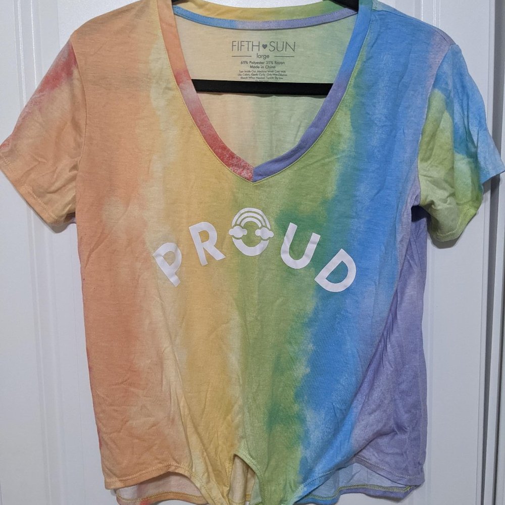 Fifth Sun Rainbow Tie-Dye Gradient Pride Tie Bottom T-Shirt Size Large